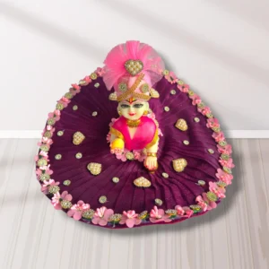 Add a regal touch to your deity’s wardrobe with this stunning Laddu Gopal Wine Colour Poshak. The deep wine shade symbolizes richness, devotion, and spiritual strength—perfect for adding grace to your Bal Gopal during Janmashtami, daily puja, or festive occasions.